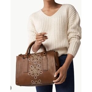 Fossil Women's Parker Satchel Handbag With Adjustable Strap, Embroidered